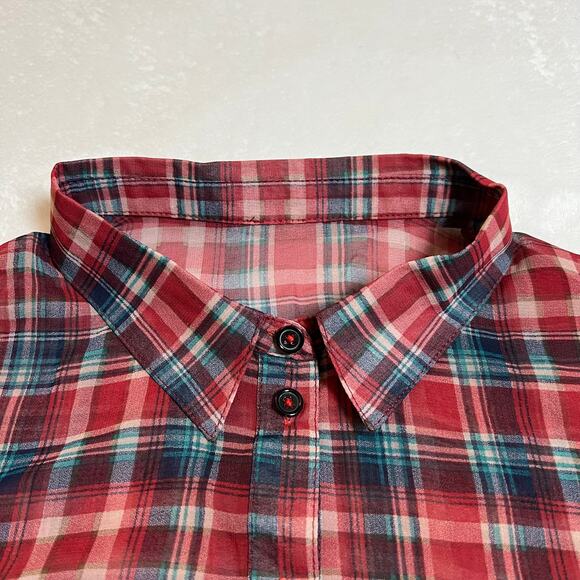 Women's Plaid Semi Sheer Button Up Shirt Size Medium Embellished Cowgirl Rodeo - Picture 4 of 8